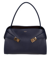 FERRAGAMO HUG SH LEATHER SHOULDER BAG, BLUE