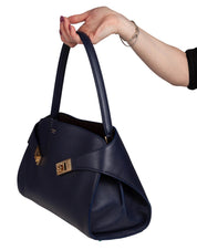 FERRAGAMO HUG SH LEATHER SHOULDER BAG, BLUE