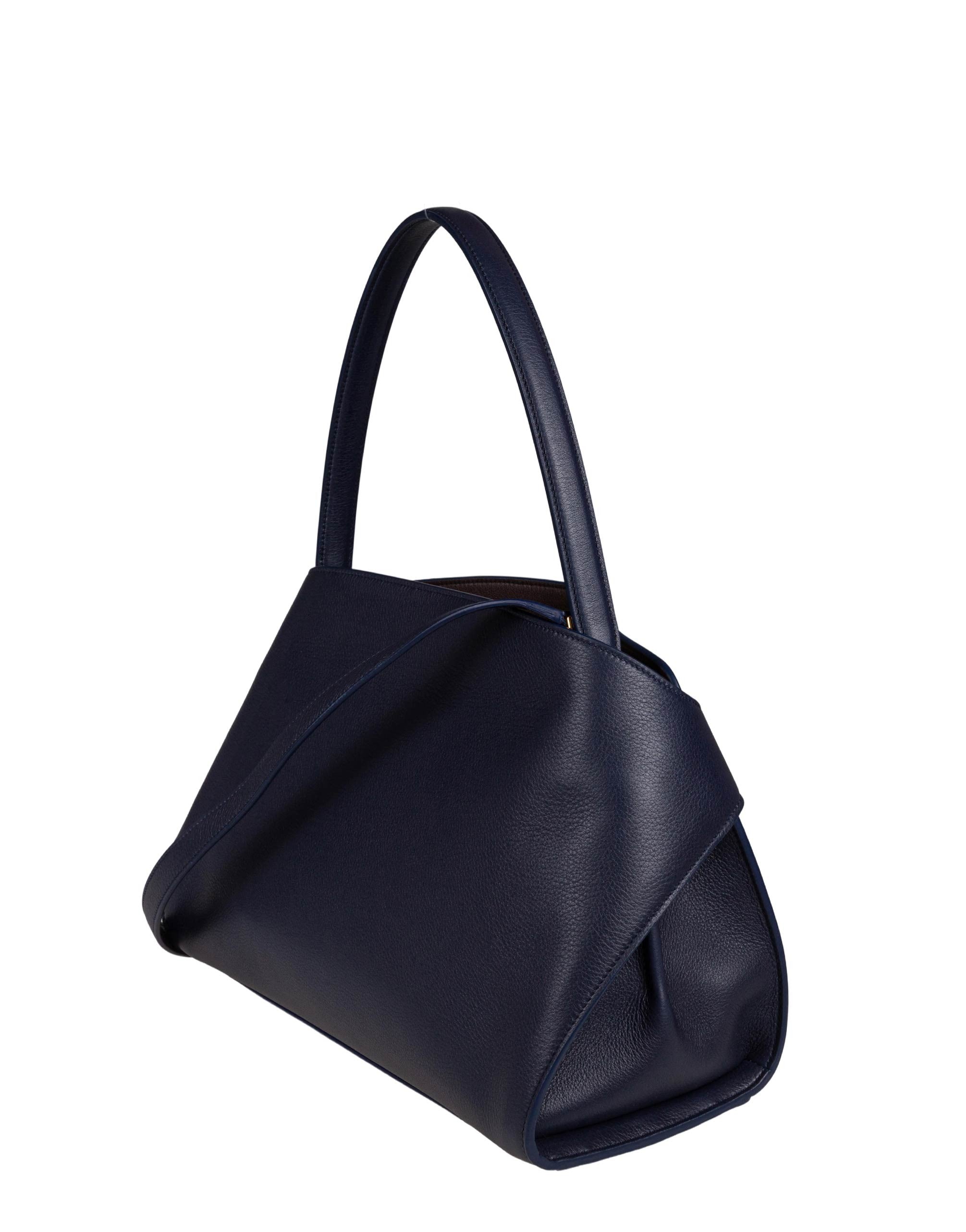 FERRAGAMO HUG SH LEATHER SHOULDER BAG, BLUE