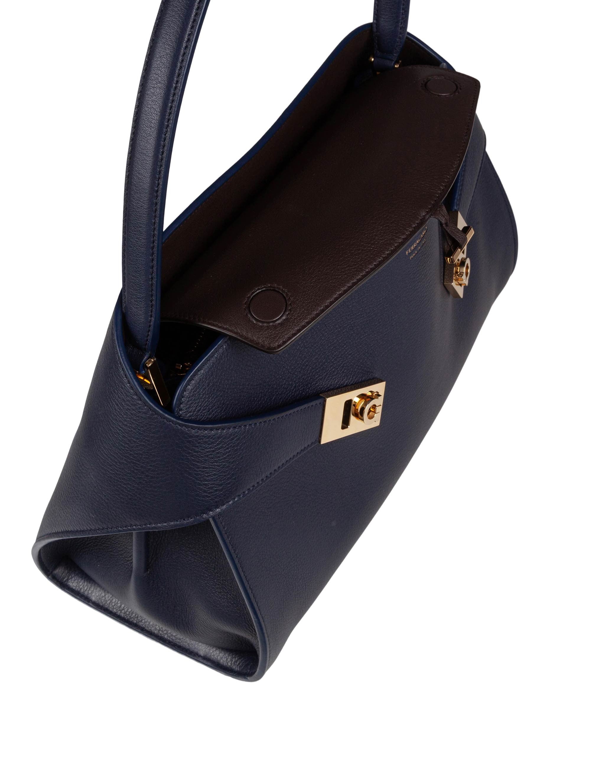 FERRAGAMO HUG SH LEATHER SHOULDER BAG, BLUE