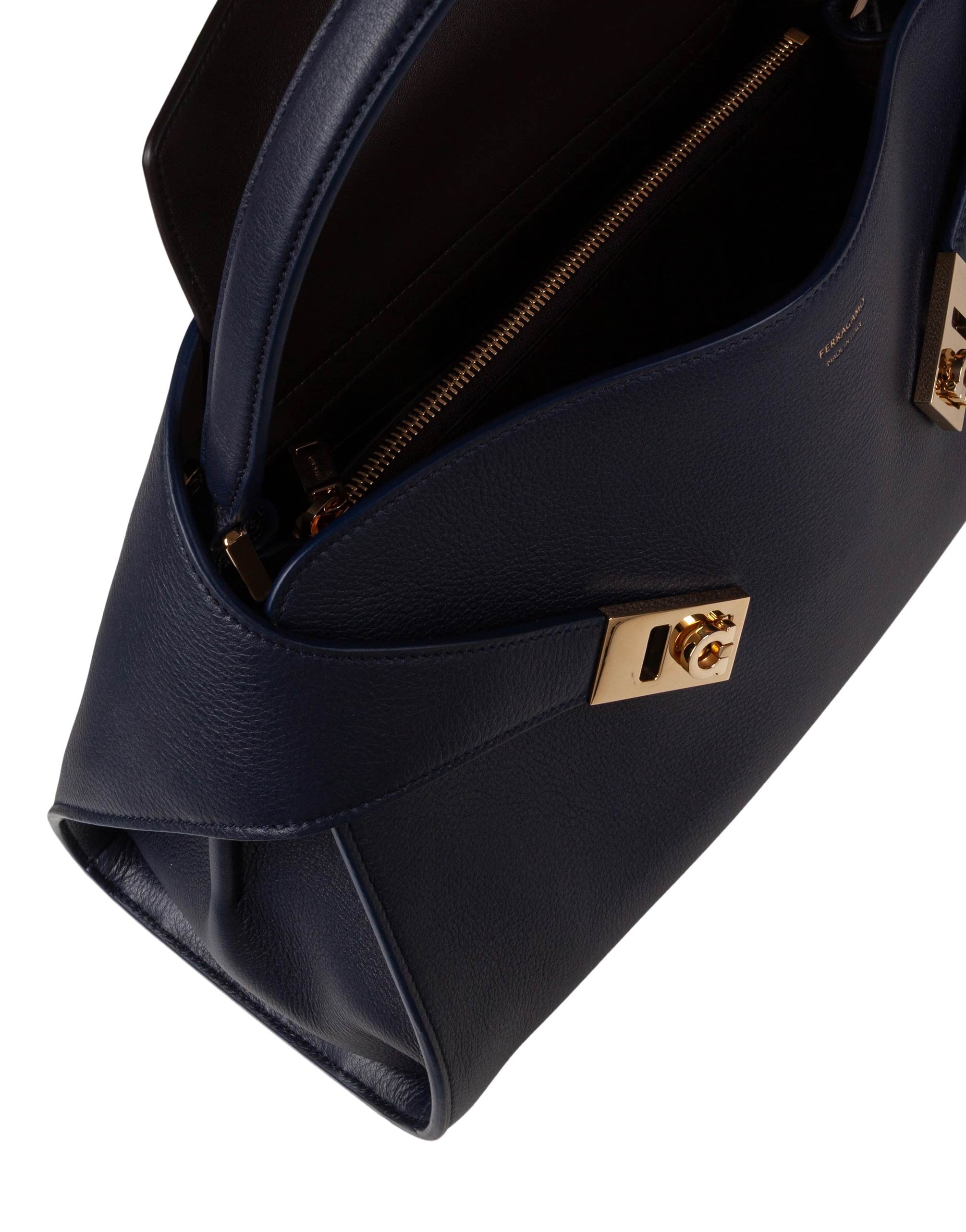 FERRAGAMO HUG SH LEATHER SHOULDER BAG, BLUE
