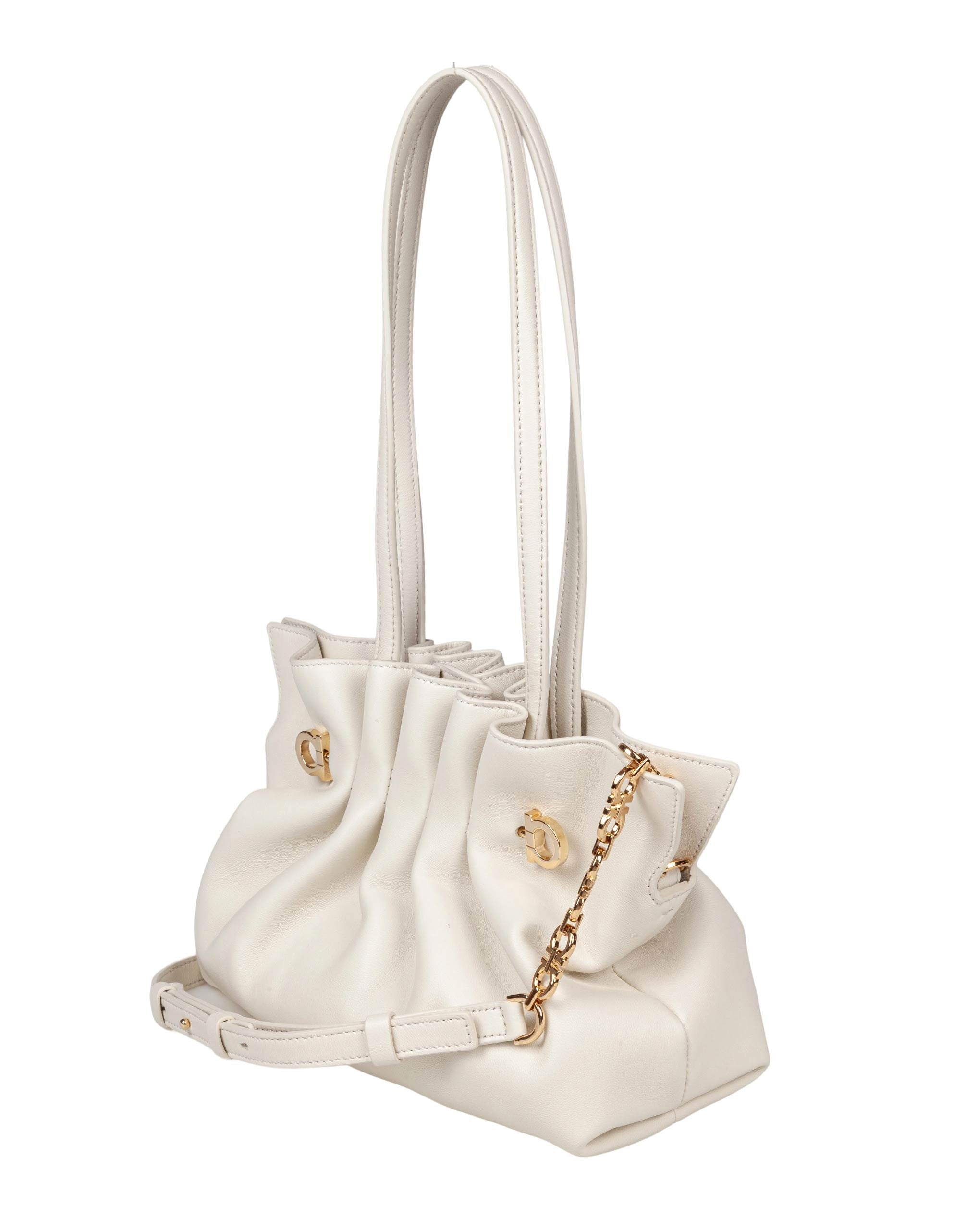 FERRAGAMO BORSA A SPALLA SOFT BAG S IN NAPPA COLORE MASCARPONE