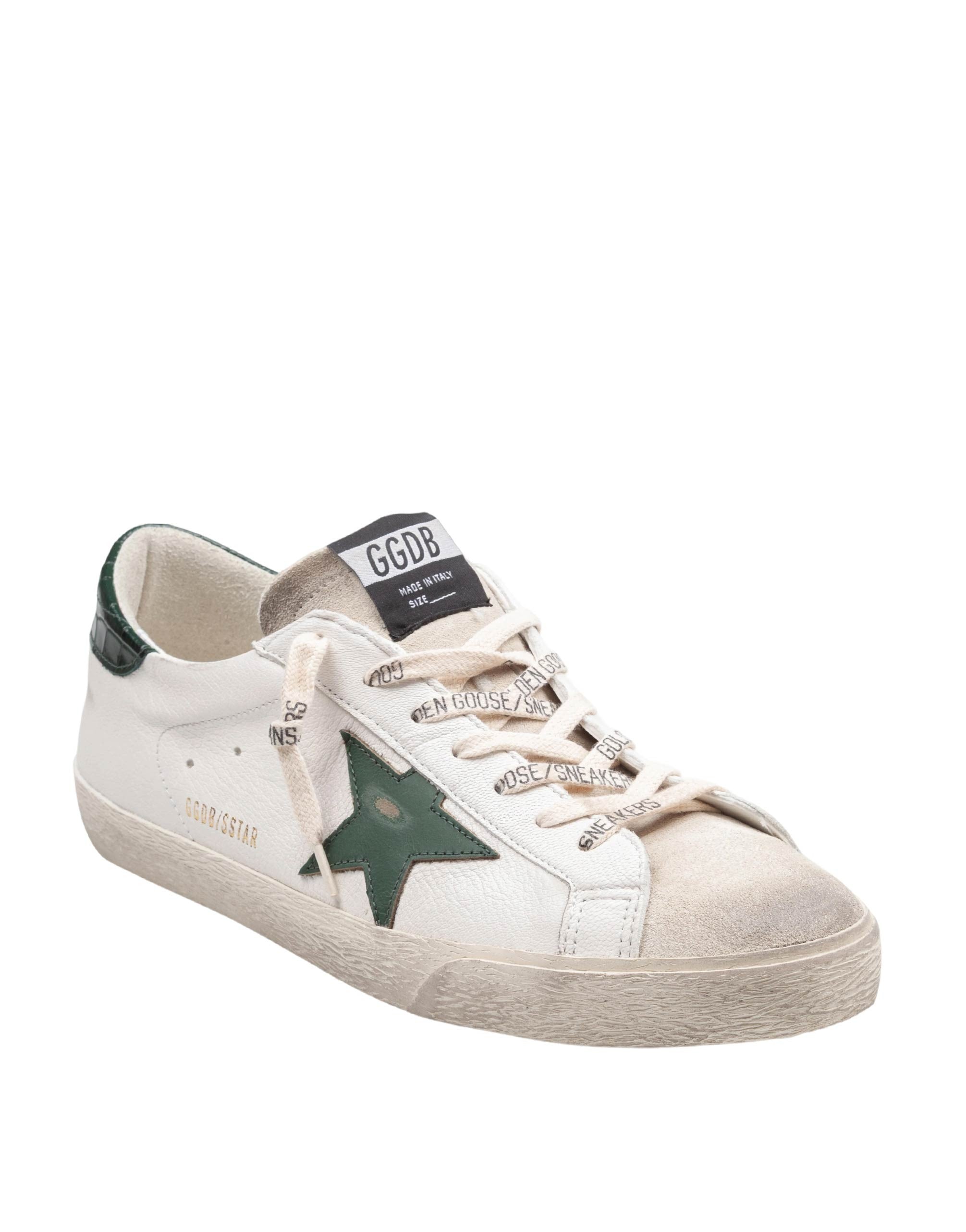 GOLDEN GOOSE SNEAKERS SUPER STAR IN PELLE E CAMOSCIO COLORE BIANCO E VERDE