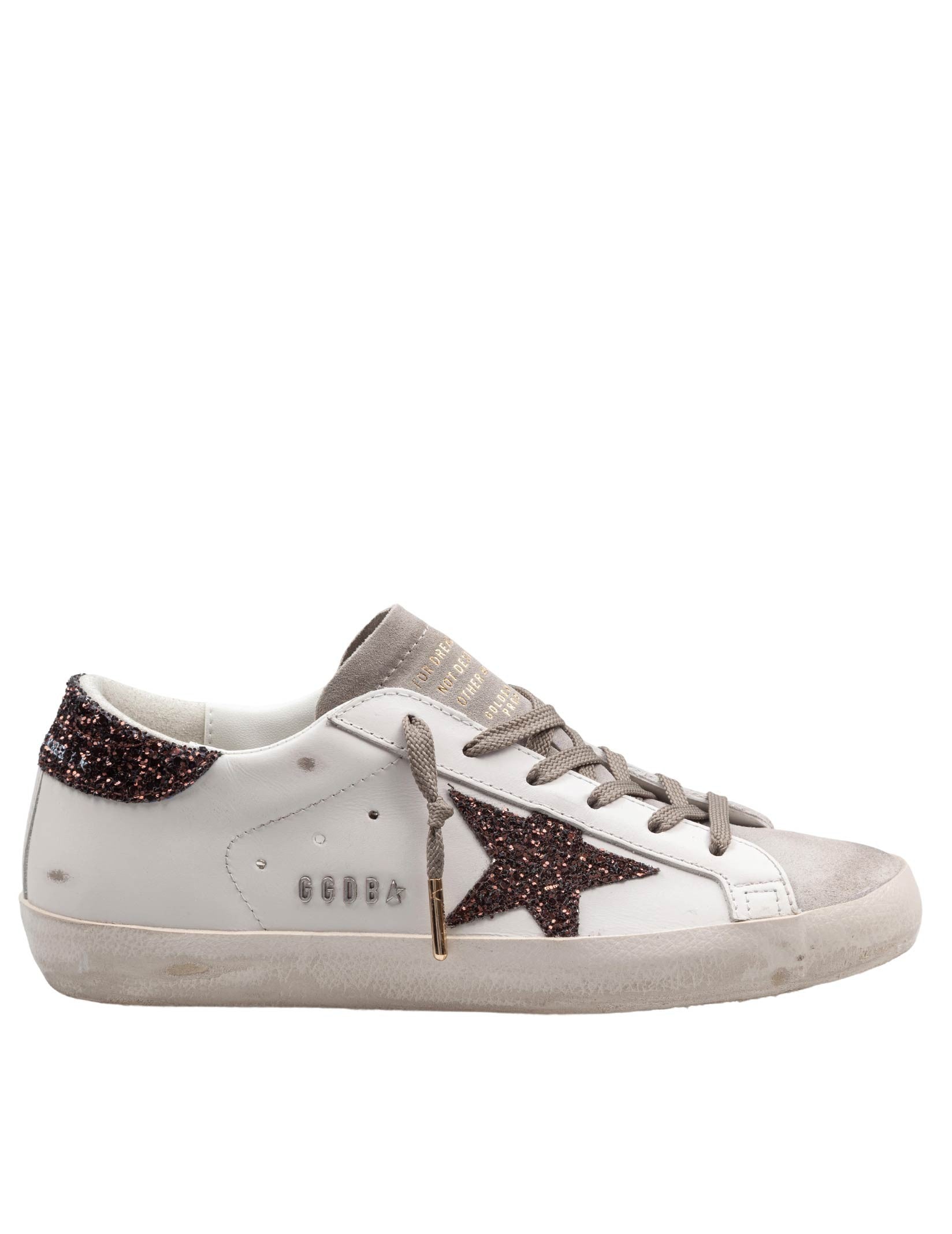 GOLDEN GOOSE SUPER STAR LEATHER AND SUEDE SNEAKERS IN MILK AND BROWN