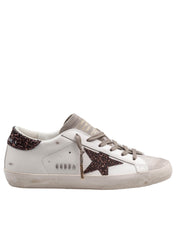 GOLDEN GOOSE SUPER STAR LEATHER AND SUEDE SNEAKERS IN MILK AND BROWN