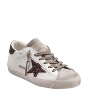 GOLDEN GOOSE SUPER STAR LEATHER AND SUEDE SNEAKERS IN MILK AND BROWN