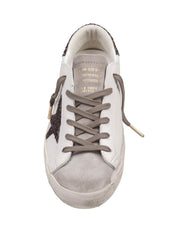 GOLDEN GOOSE SUPER STAR LEATHER AND SUEDE SNEAKERS IN MILK AND BROWN