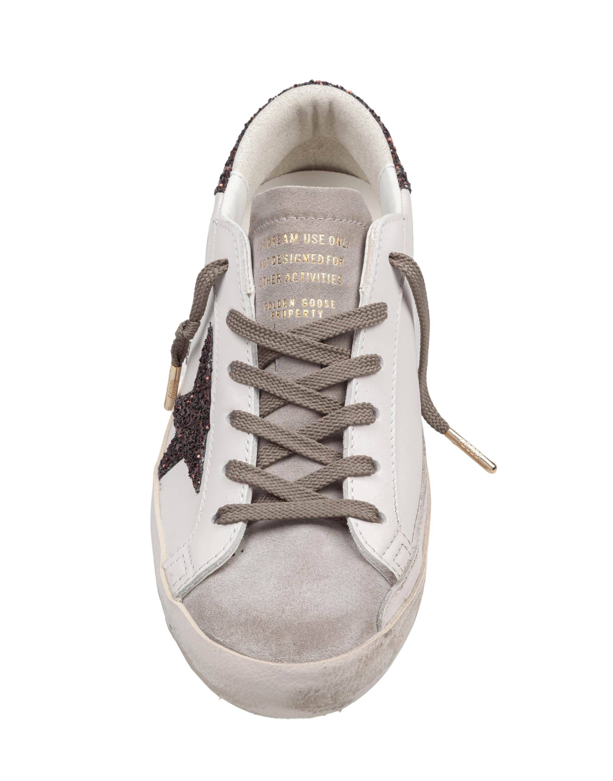 GOLDEN GOOSE SUPER STAR LEATHER AND SUEDE SNEAKERS IN MILK AND BROWN