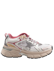 GOLDEN GOOSE LIGHTSTAR MESH AND LEATHER SNEAKERS IN WHITE AND SILVER