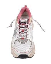 GOLDEN GOOSE LIGHTSTAR MESH AND LEATHER SNEAKERS IN WHITE AND SILVER
