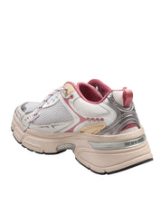 GOLDEN GOOSE LIGHTSTAR MESH AND LEATHER SNEAKERS IN WHITE AND SILVER