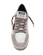 GOLDEN GOOSE BALLSTAR NAPPA LEATHER SNEAKERS IN WHITE, DOVE, AND BURGUNDY