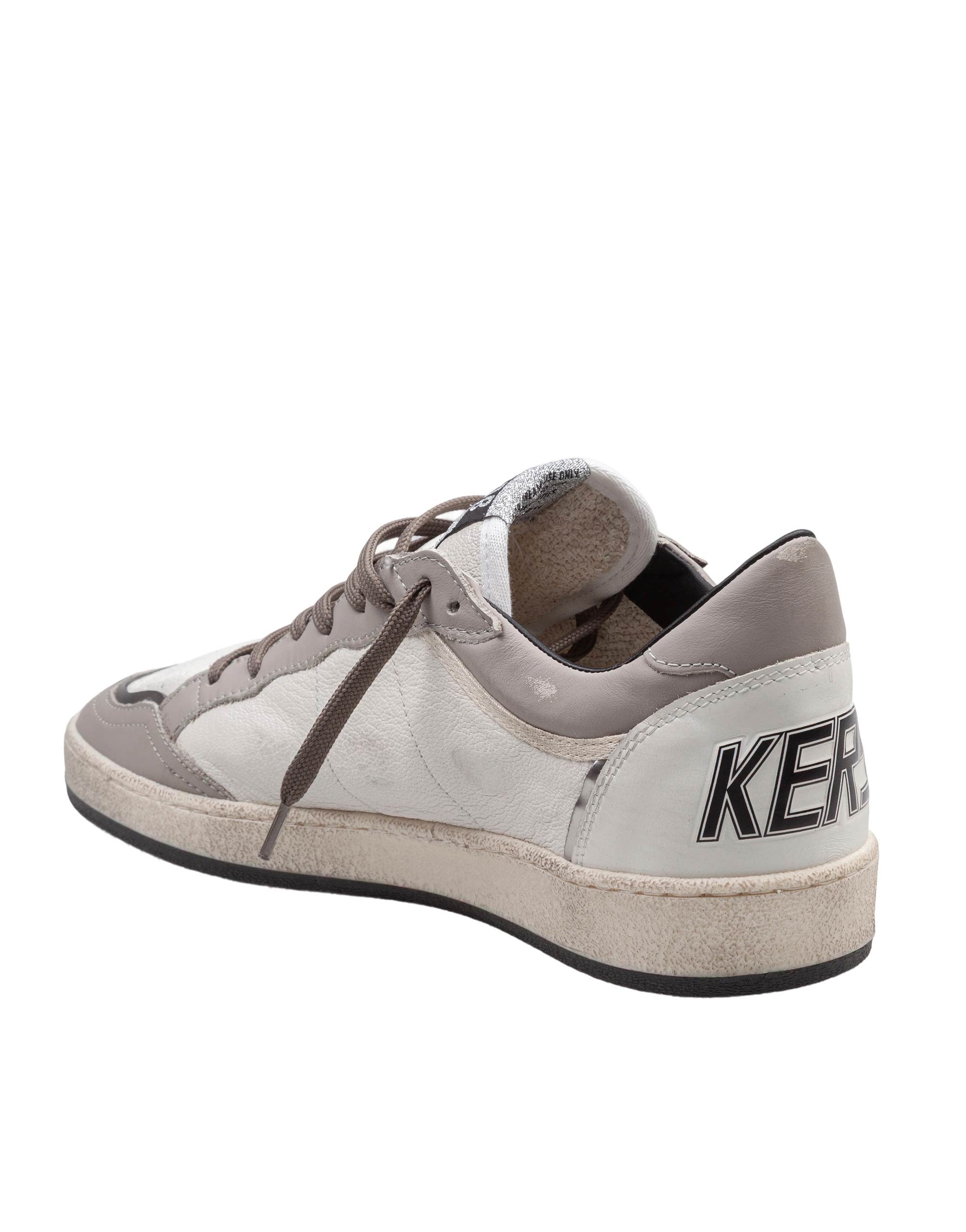 GOLDEN GOOSE BALLSTAR NAPPA LEATHER SNEAKERS IN WHITE, DOVE, AND BURGUNDY