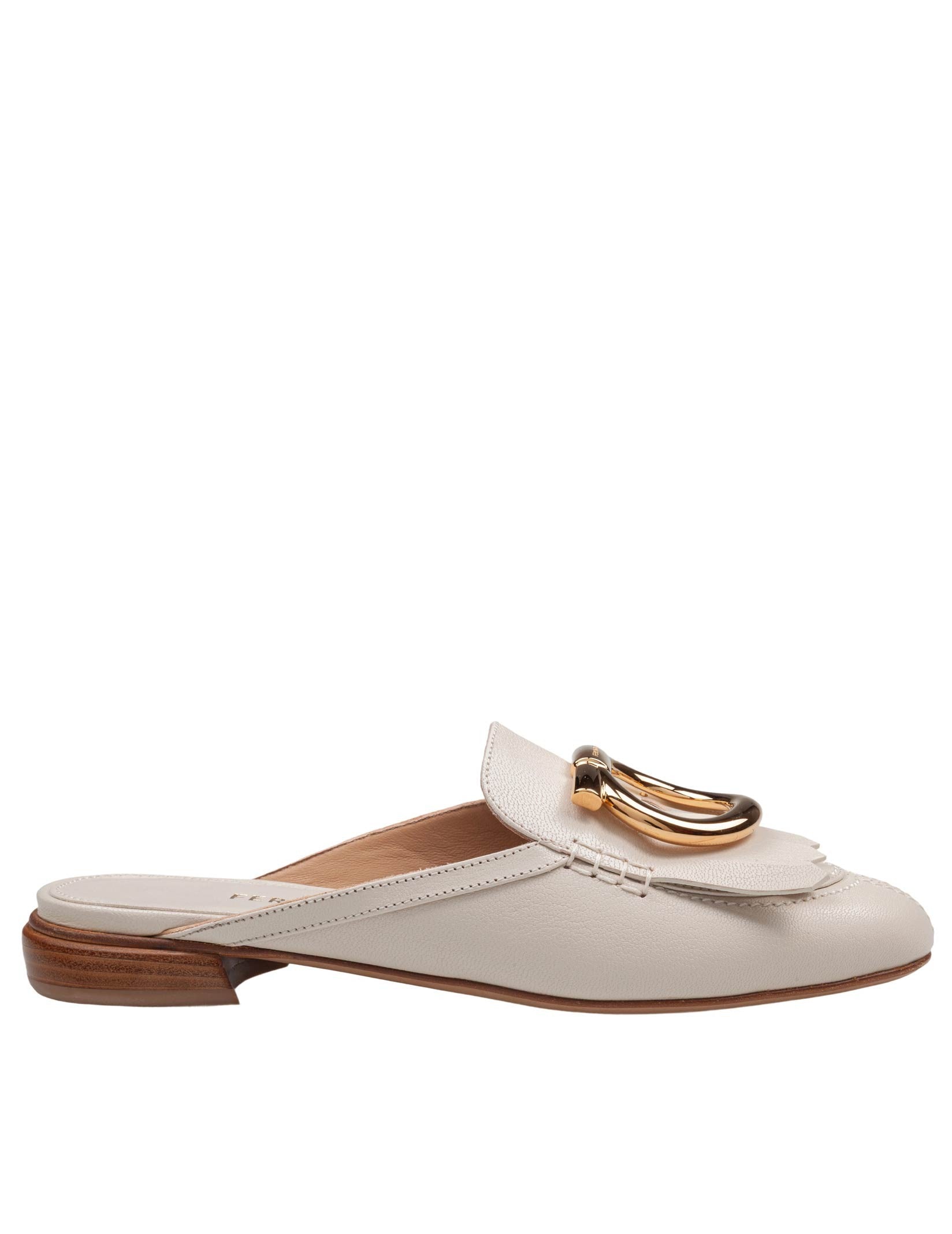 FERRAGAMO MULES IN PELLE CON MAXI FIBBIA GANCINI