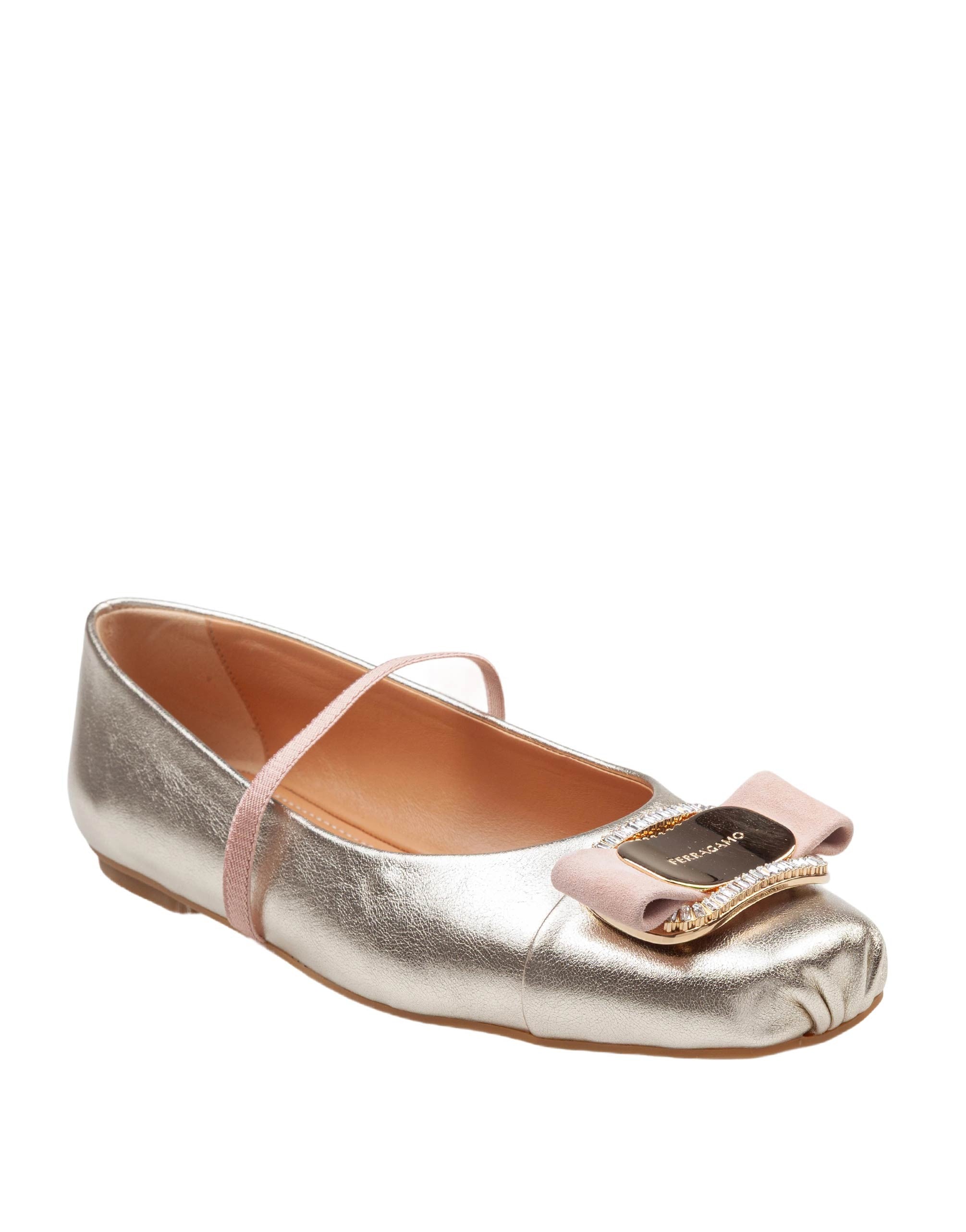 FERRAGAMO NEW VARA BALLERINA FLATS IN LAMINATED NAPPA