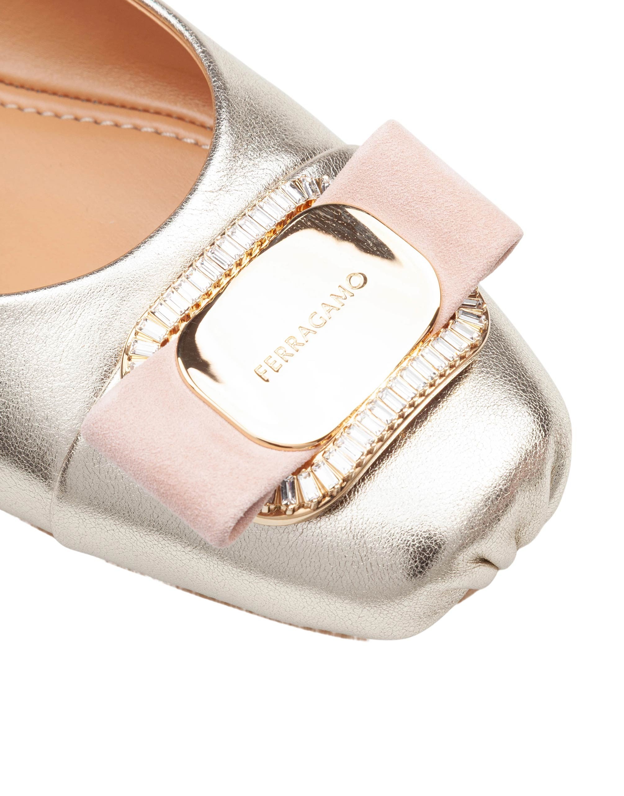 FERRAGAMO NEW VARA BALLERINA FLATS IN LAMINATED NAPPA