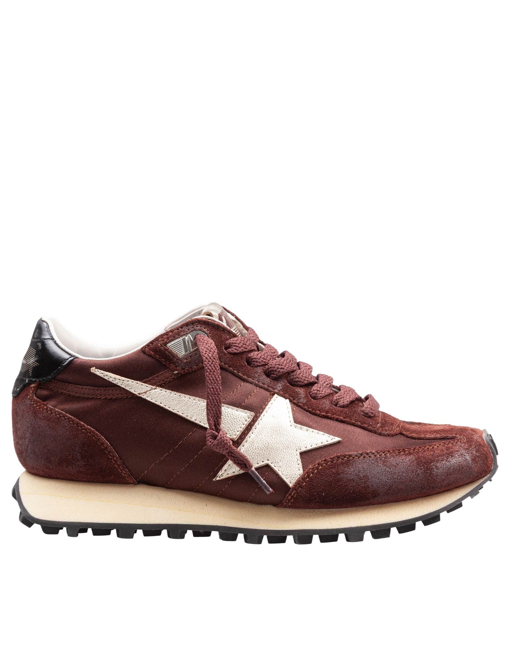 GOLDEN GOOSE SNEAKERS RUNNING MARATHON IN SATIN E SUEDE COLORE MARRONE