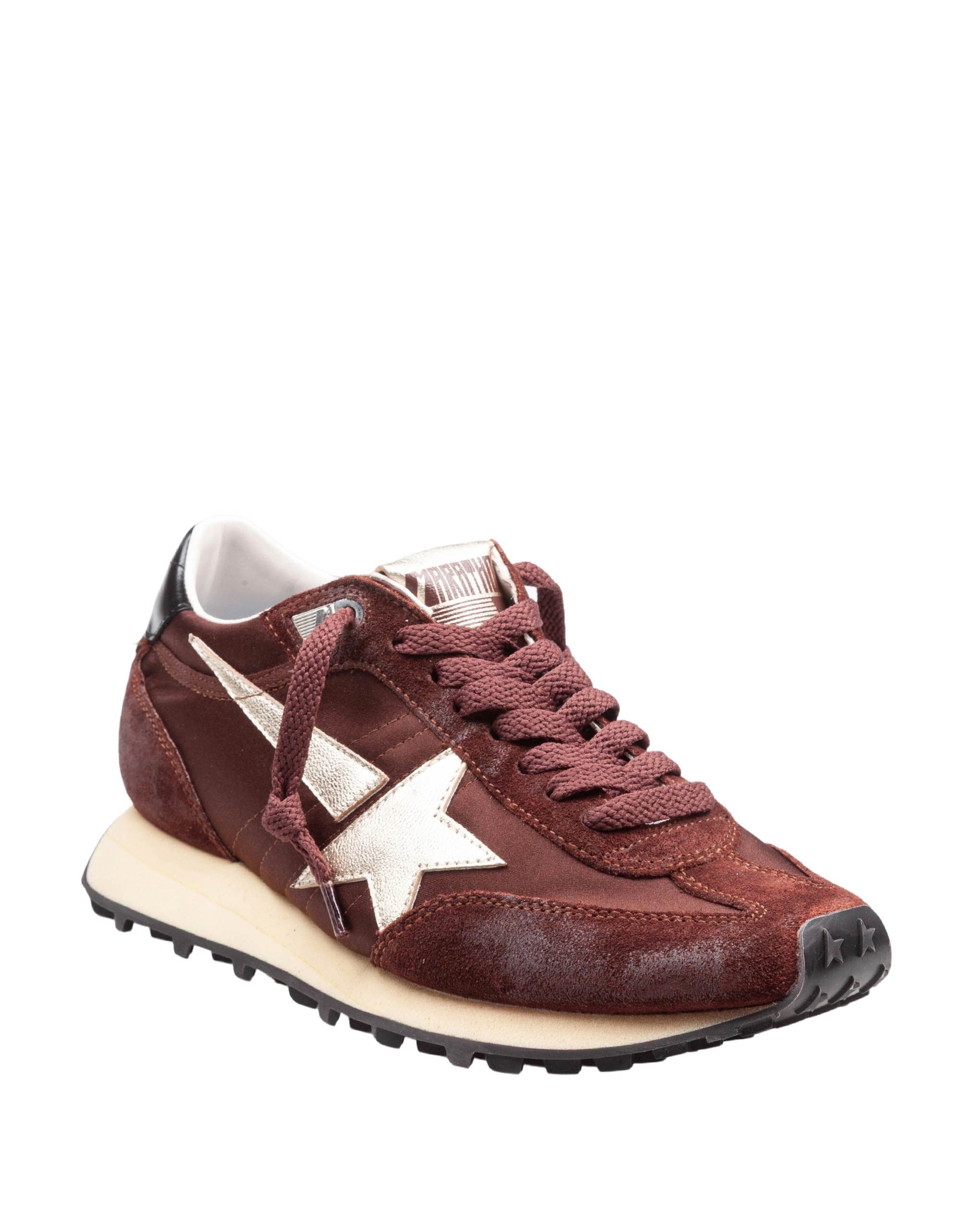 GOLDEN GOOSE SNEAKERS RUNNING MARATHON IN SATIN E SUEDE COLORE MARRONE