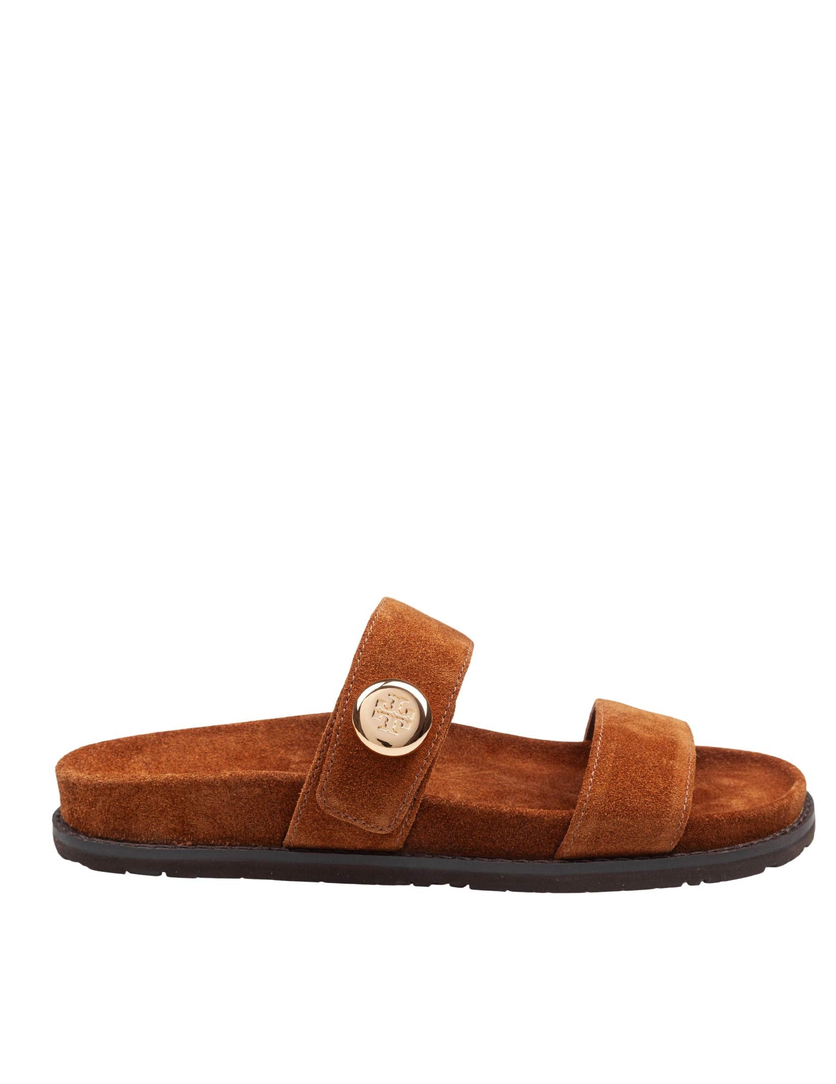 TORY BURCH ROMY SPORT SLIDE IN BROWN SUEDE