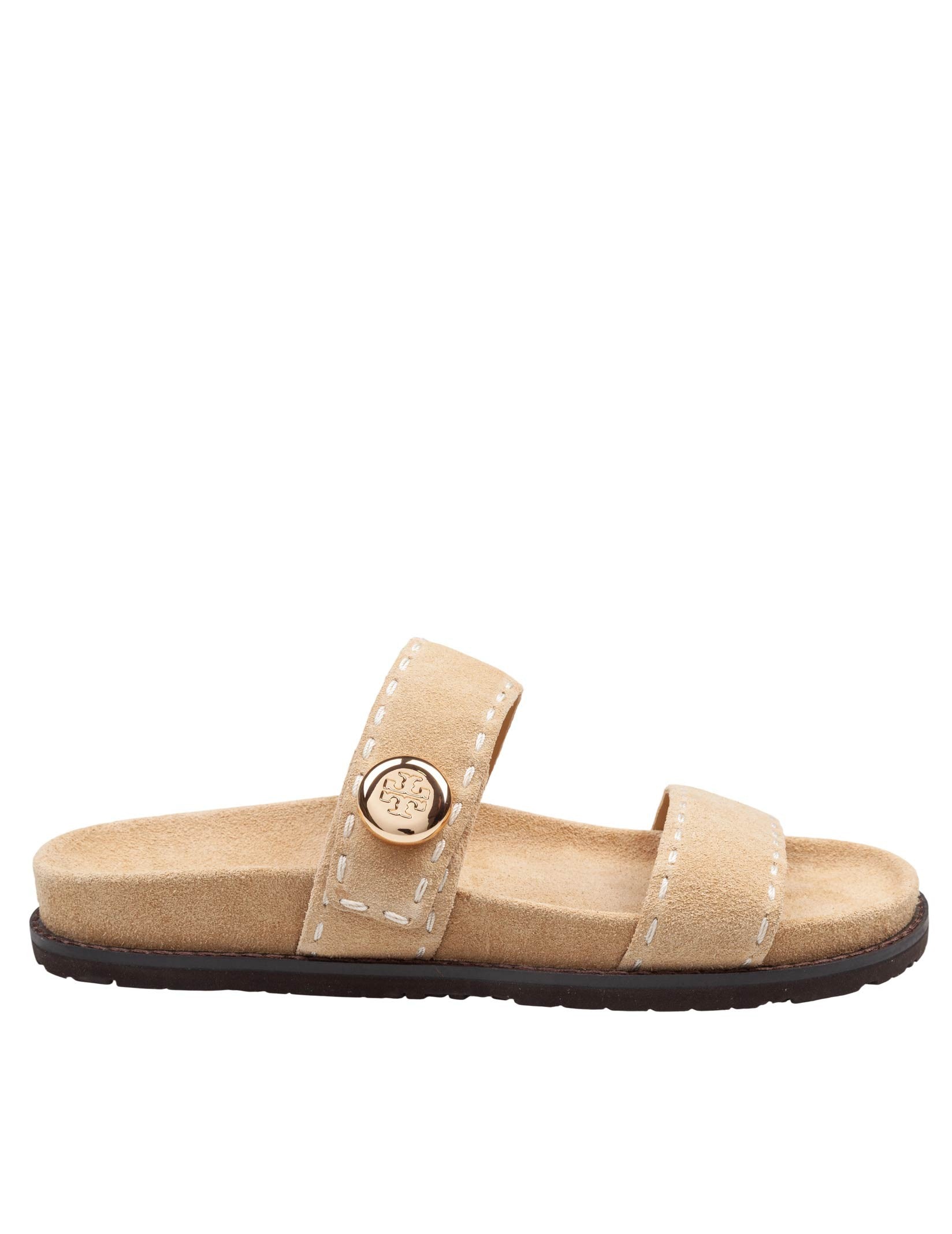 TORY BURCH ROMY SPORT SUEDE SLIDE, SAND COLOR