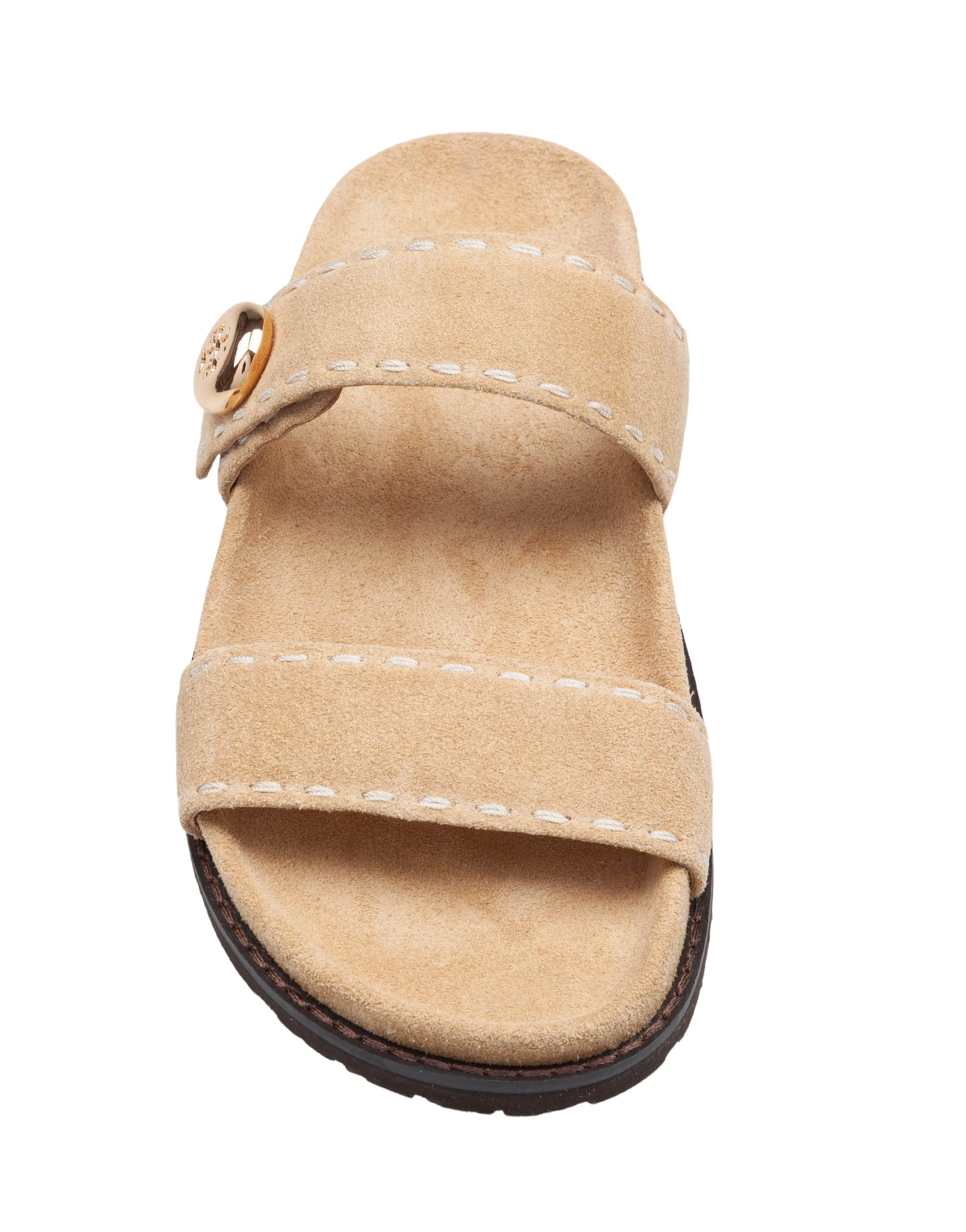TORY BURCH ROMY SPORT SUEDE SLIDE, SAND COLOR
