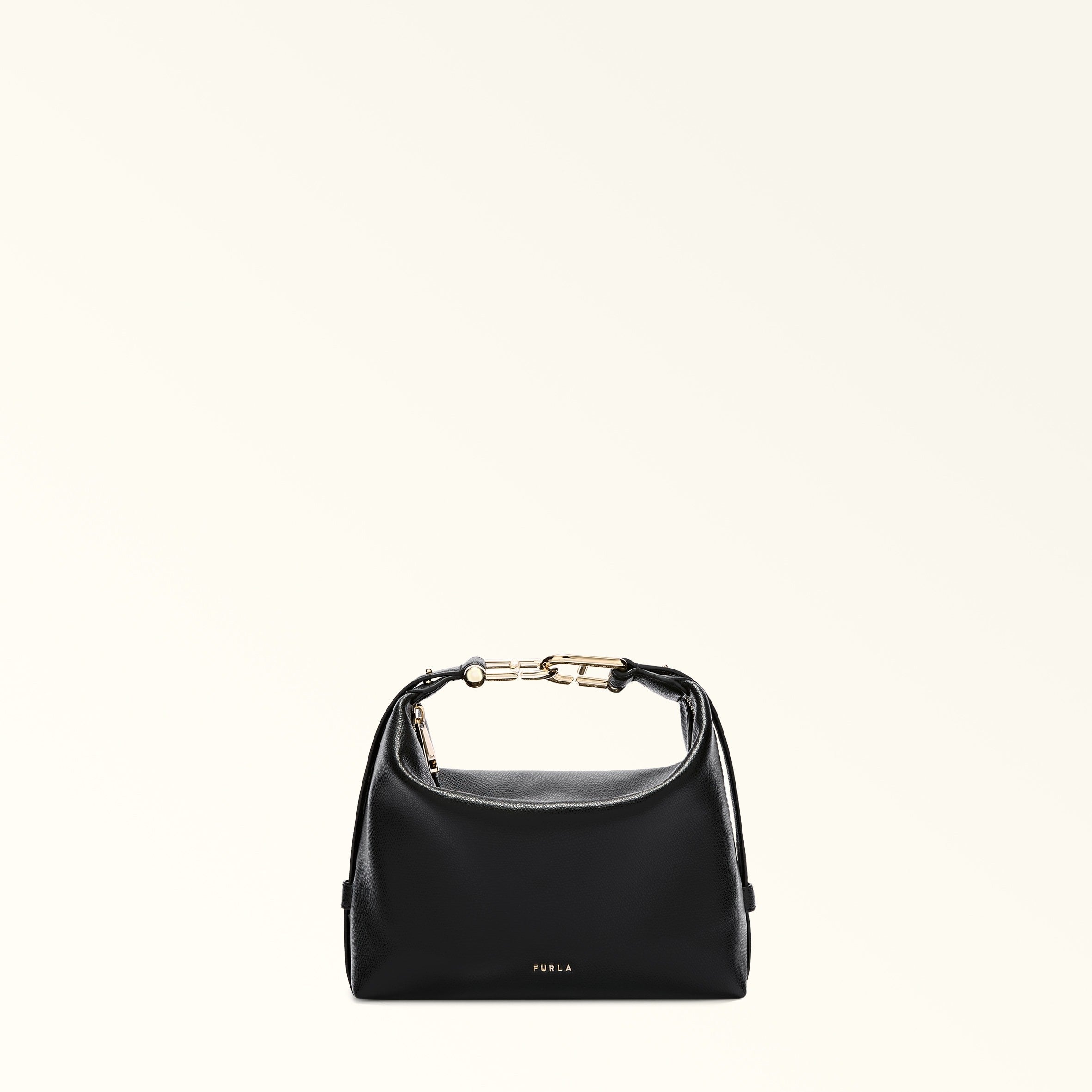 FURLA TONIE MINI HOBO BAG IN BLACK LEATHER
