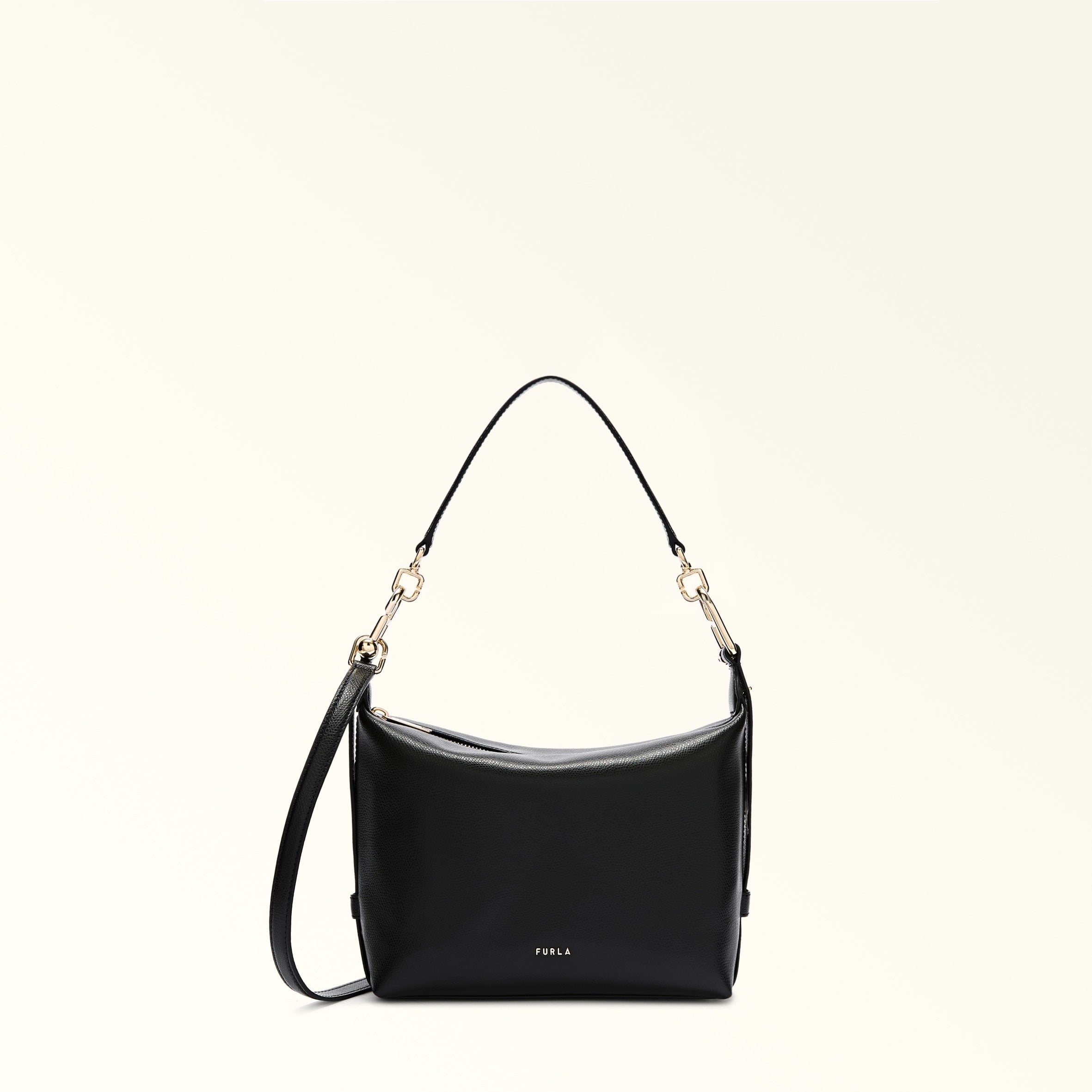 FURLA TONIE MINI HOBO BAG IN BLACK LEATHER
