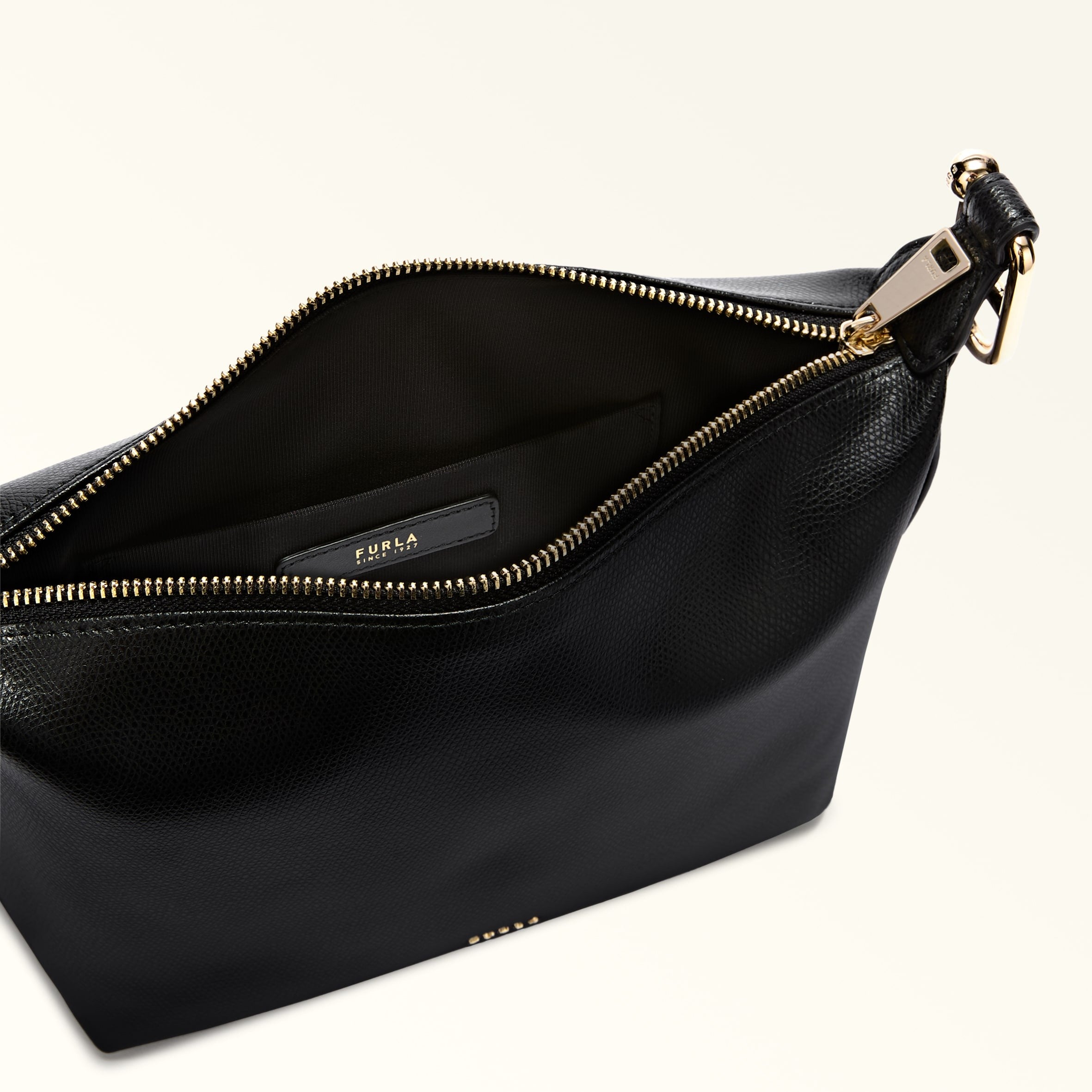 FURLA TONIE MINI HOBO BAG IN BLACK LEATHER