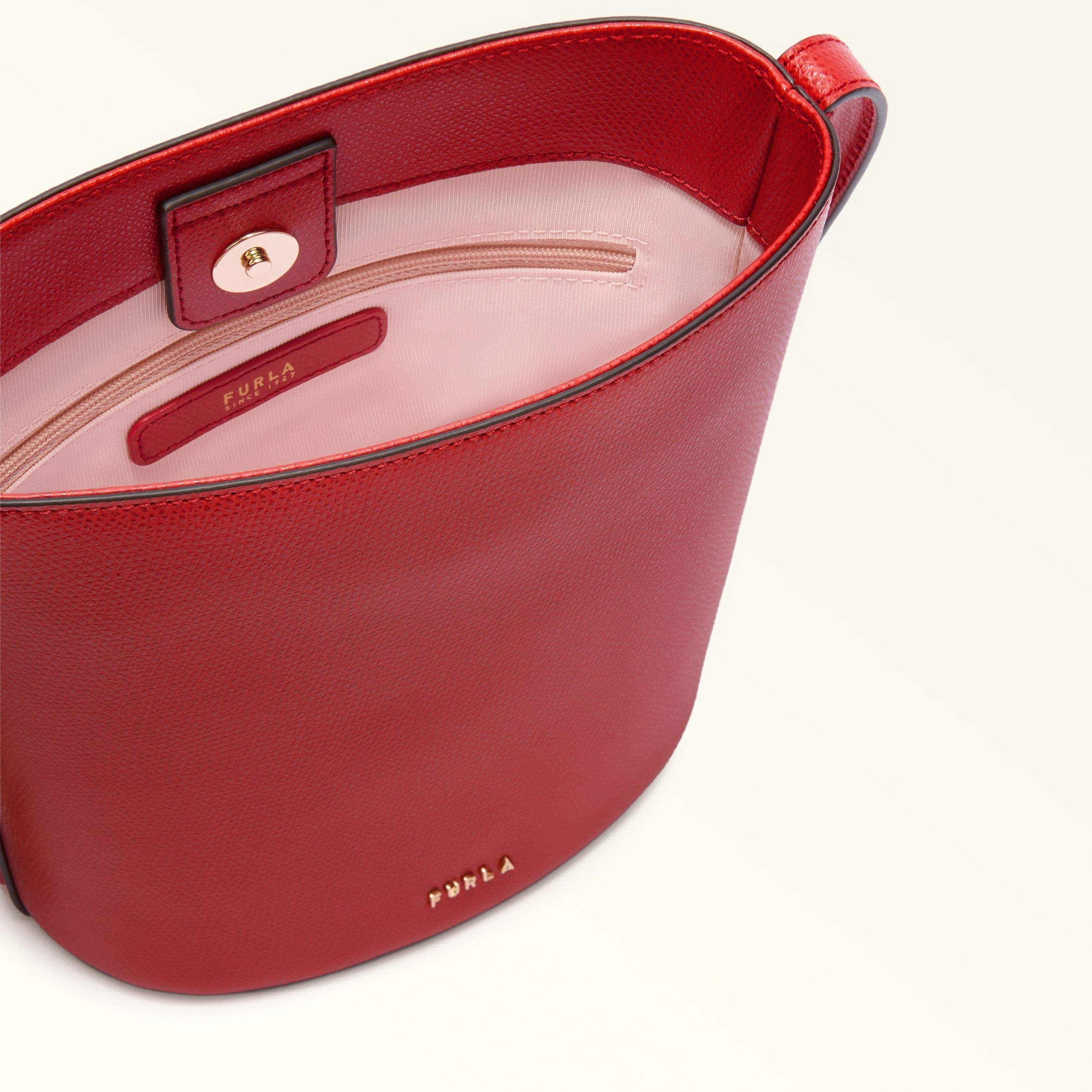 FURLA ROXIE MINI LEATHER BUCKET BAG, RED