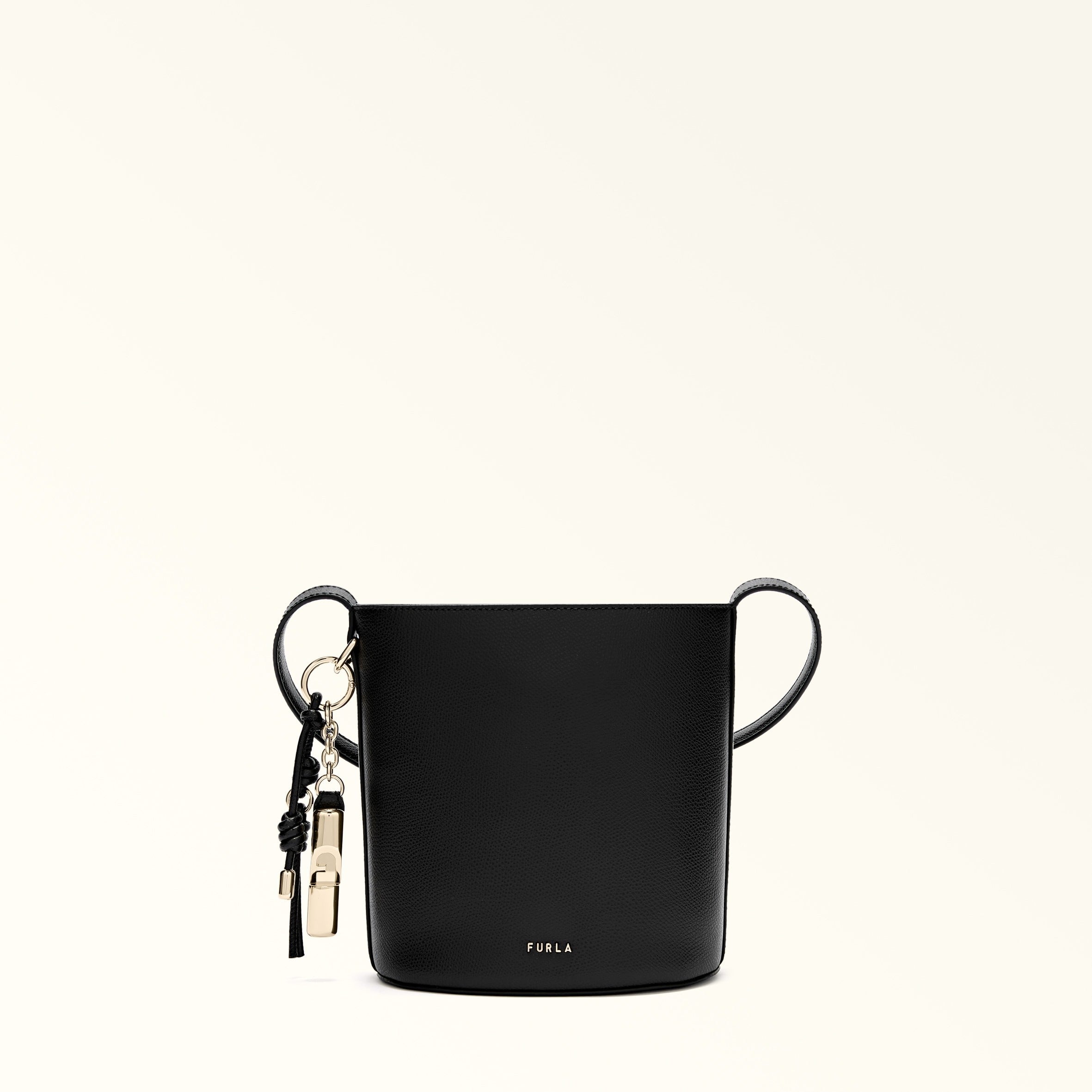 FURLA ROXIE MINI LEATHER BUCKET BAG, BLACK
