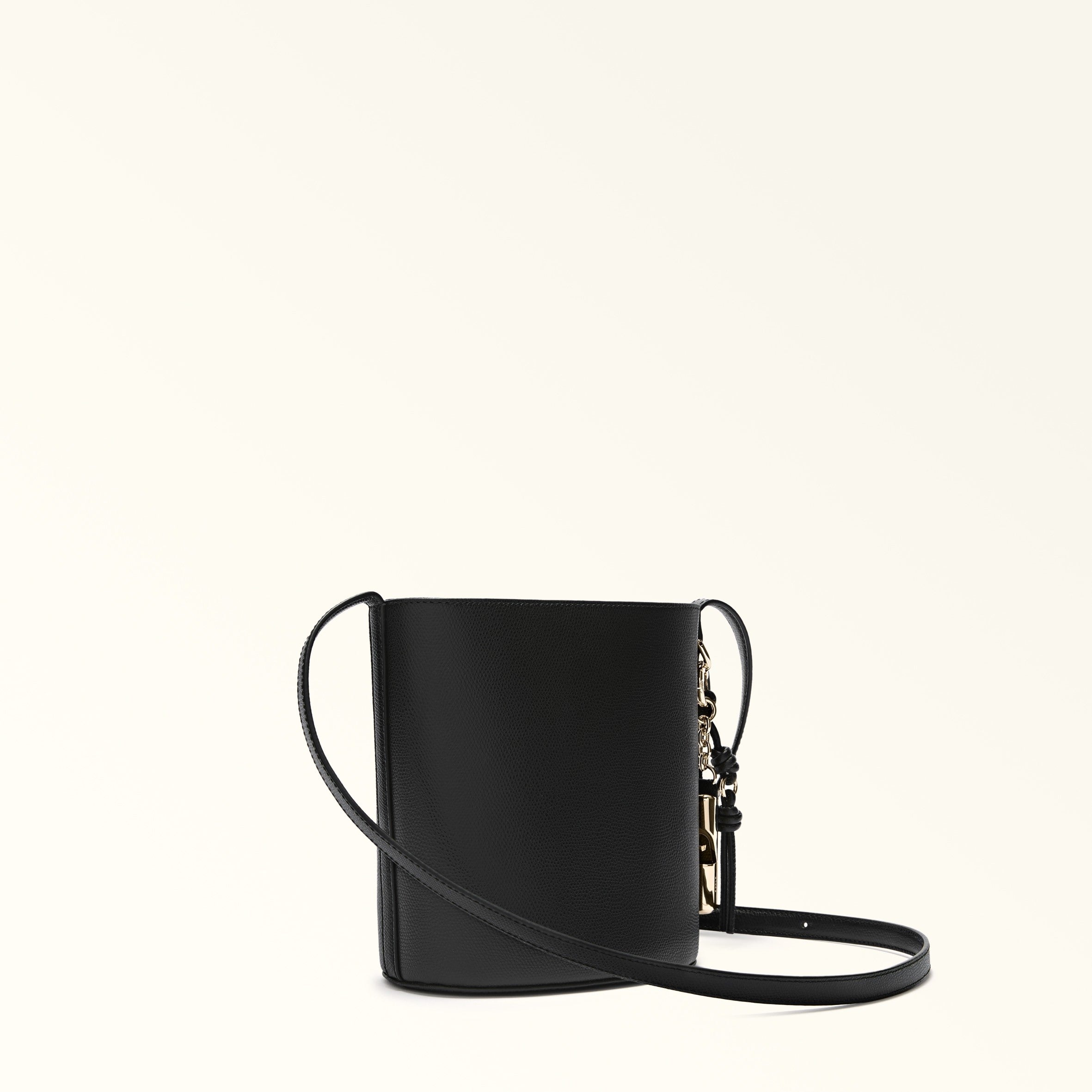 FURLA ROXIE MINI LEATHER BUCKET BAG, BLACK