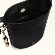 FURLA ROXIE MINI LEATHER BUCKET BAG, BLACK