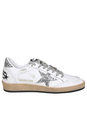 GOLDEN GOOSE BALLSTAR SNEAKERS IN WHITE AND SILVER LEATHER