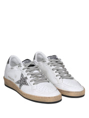 GOLDEN GOOSE BALLSTAR SNEAKERS IN WHITE AND SILVER LEATHER