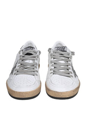 GOLDEN GOOSE BALLSTAR SNEAKERS IN WHITE AND SILVER LEATHER