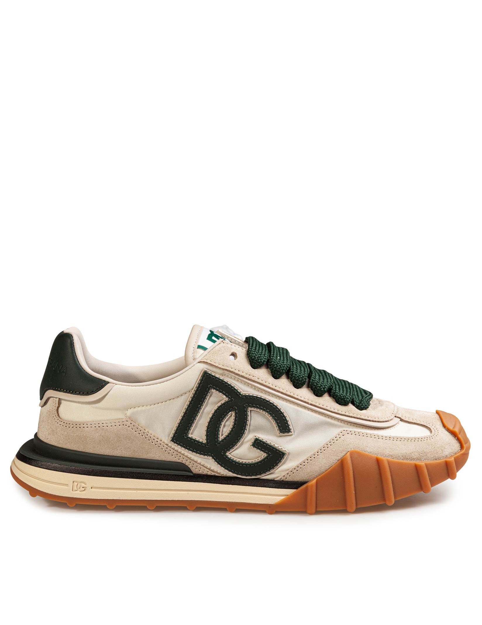 DOLCE & GABBANA ATHLETIC FABRIC SNEAKERS IN IVORY AND BOTTLE GREEN