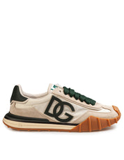 DOLCE & GABBANA ATHLETIC FABRIC SNEAKERS IN IVORY AND BOTTLE GREEN
