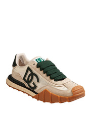 DOLCE & GABBANA ATHLETIC FABRIC SNEAKERS IN IVORY AND BOTTLE GREEN