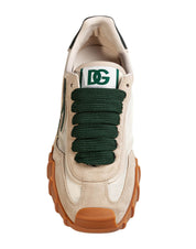 DOLCE & GABBANA ATHLETIC FABRIC SNEAKERS IN IVORY AND BOTTLE GREEN