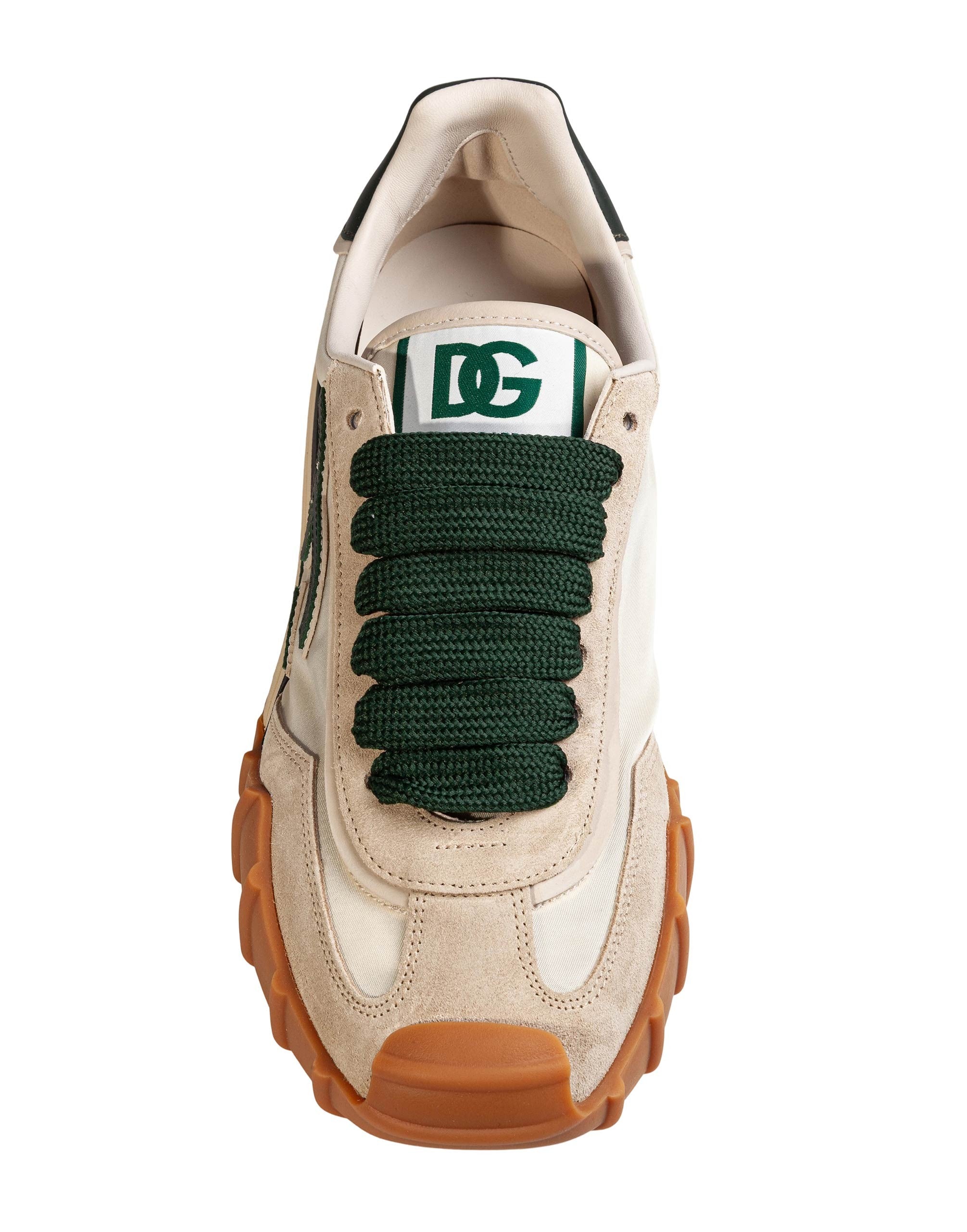 DOLCE & GABBANA ATHLETIC FABRIC SNEAKERS IN IVORY AND BOTTLE GREEN
