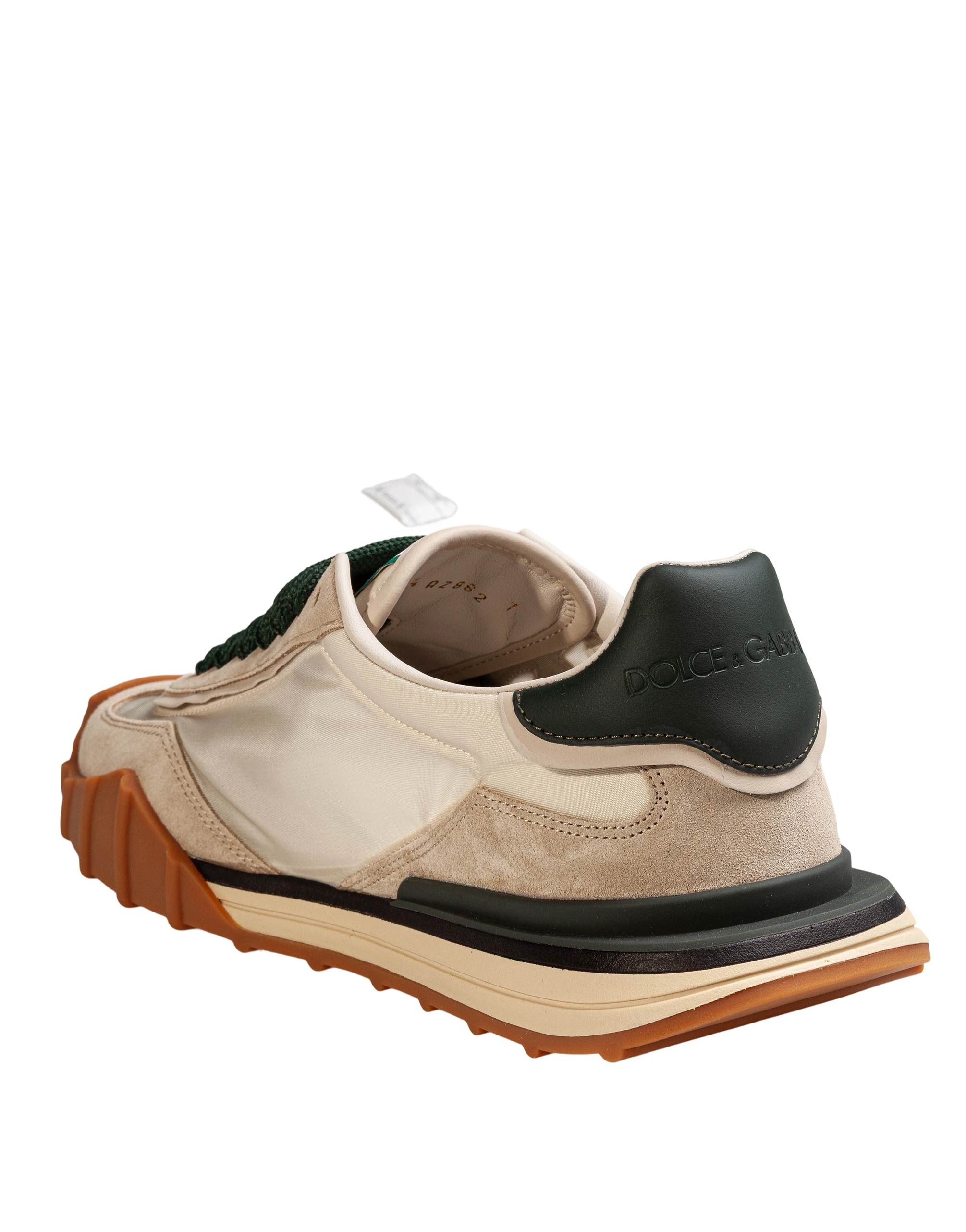 DOLCE & GABBANA ATHLETIC FABRIC SNEAKERS IN IVORY AND BOTTLE GREEN