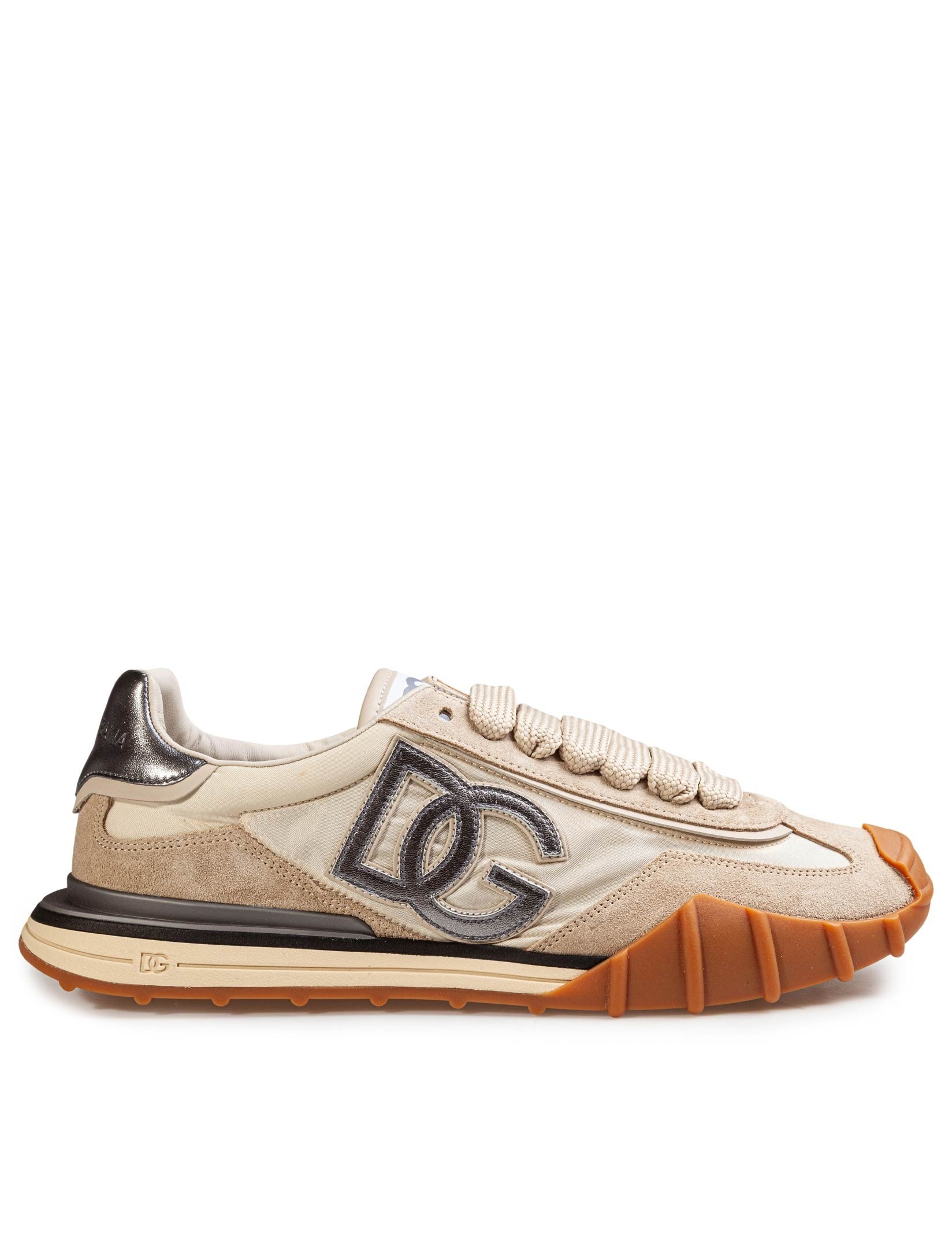 DOLCE & GABBANA IVORY AND SILVER FABRIC ATHLETIC SNEAKERS