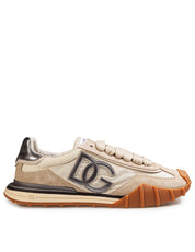 DOLCE & GABBANA IVORY AND SILVER FABRIC ATHLETIC SNEAKERS