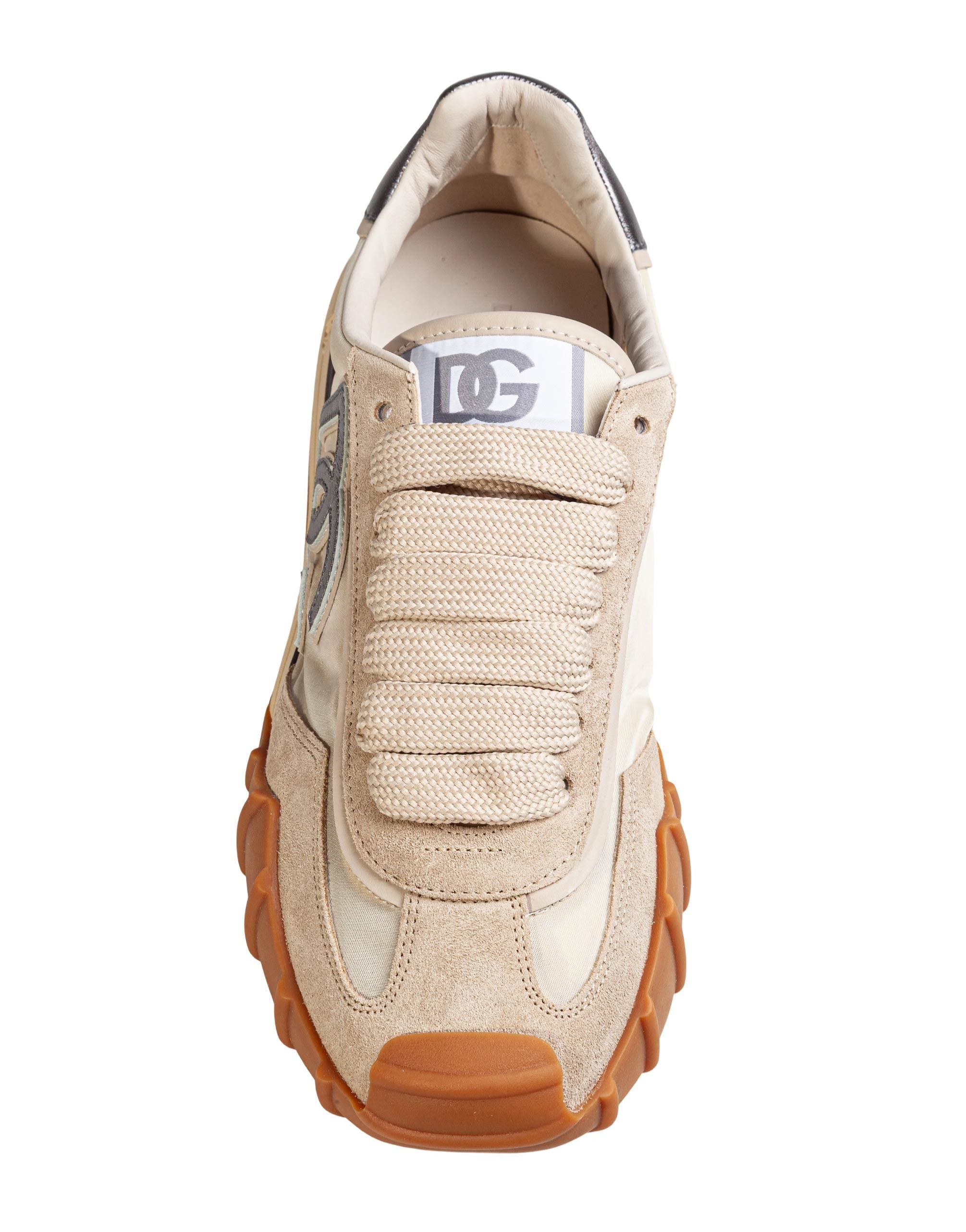 DOLCE & GABBANA IVORY AND SILVER FABRIC ATHLETIC SNEAKERS