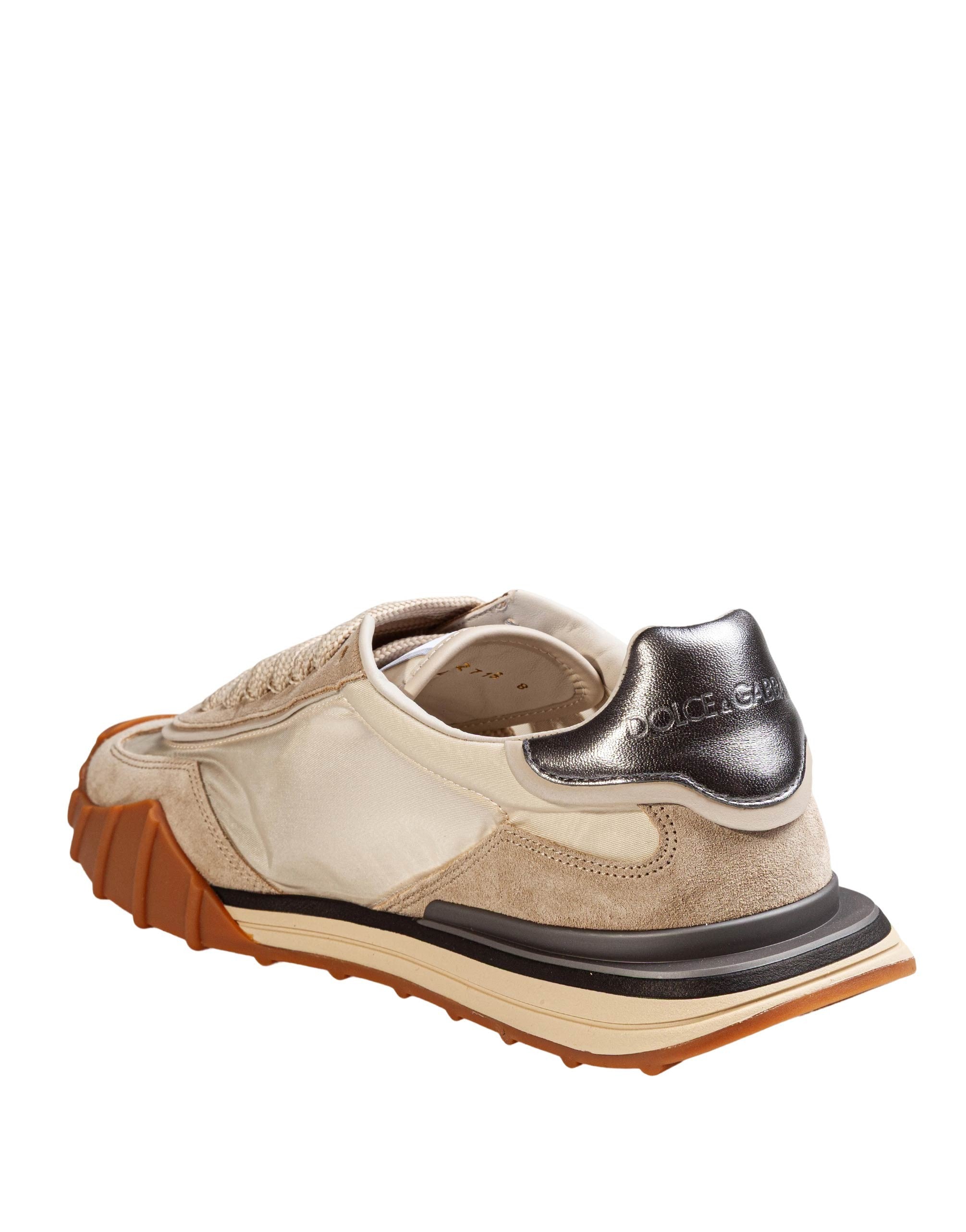 DOLCE & GABBANA IVORY AND SILVER FABRIC ATHLETIC SNEAKERS