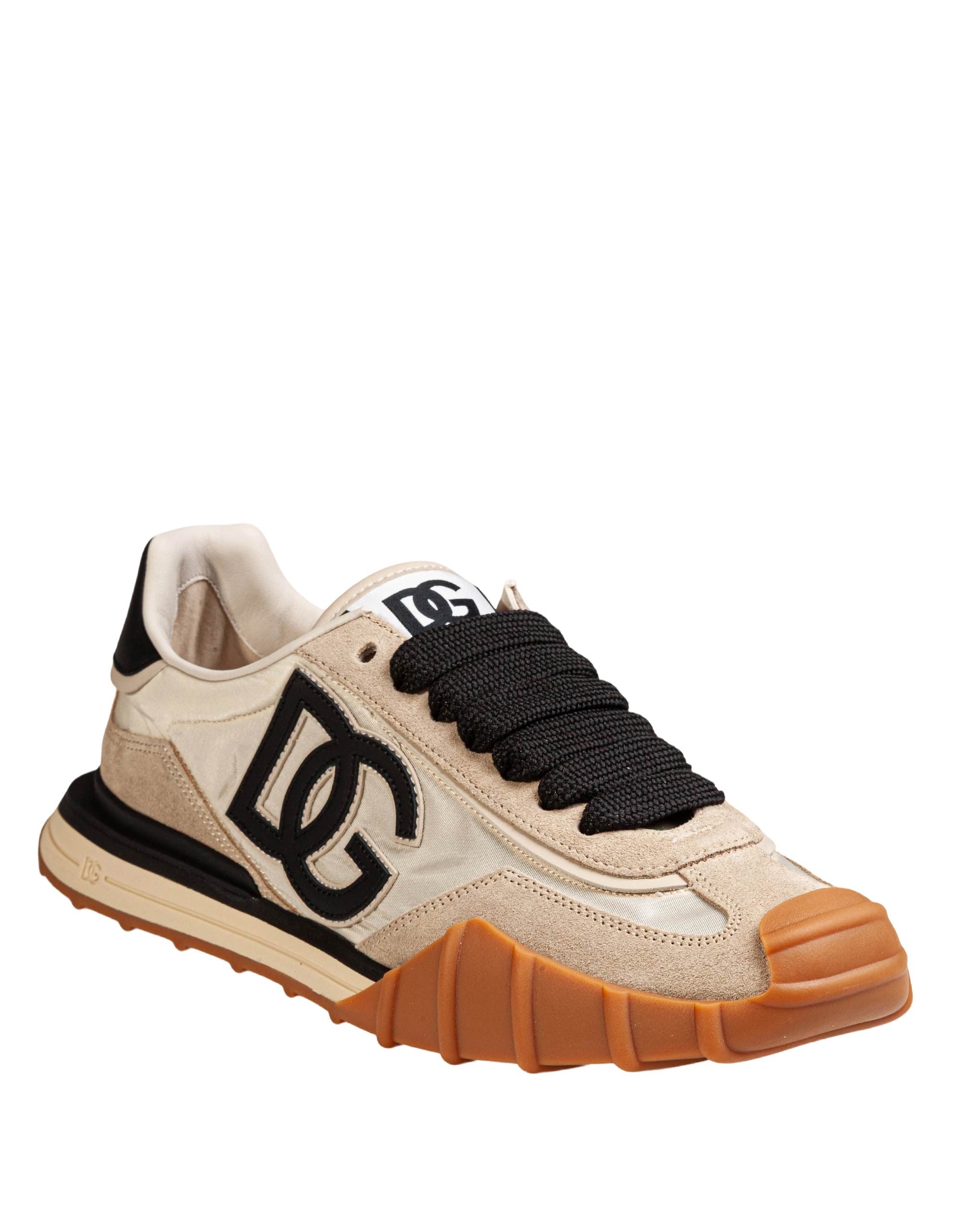 DOLCE & GABBANA SNEAKERS ATHLETIC IN TESSUTO COLORE AVORIO E NERO