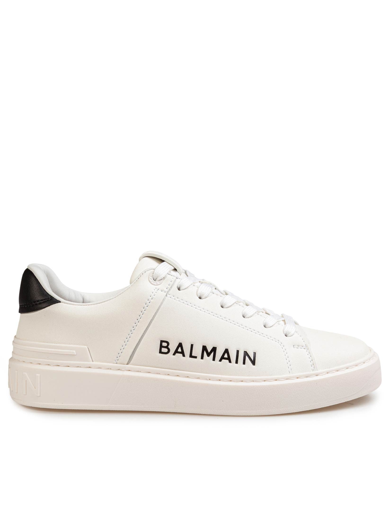 BALMAIN B COURT WHITE LEATHER SNEAKERS WITH SIDE LOGO