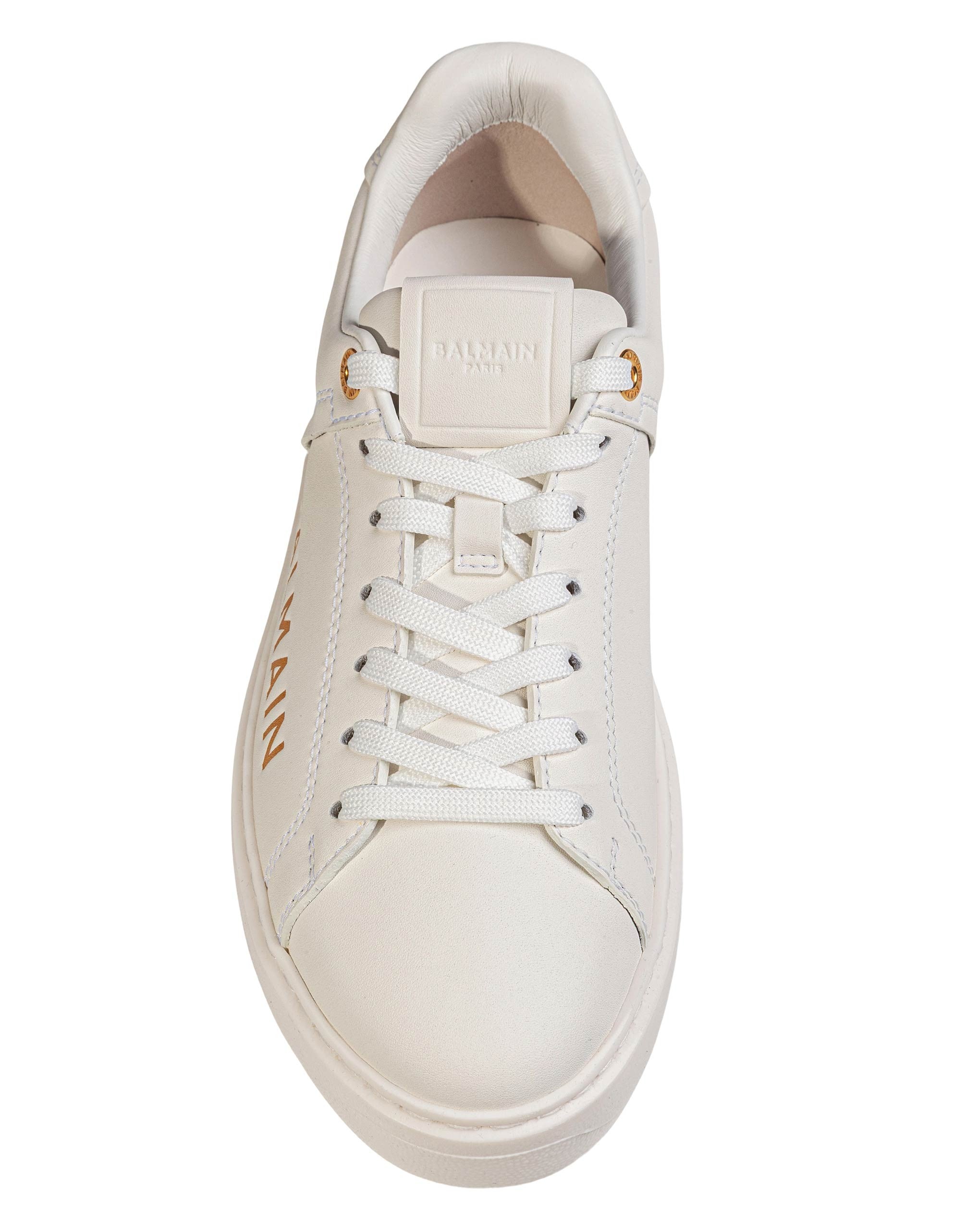 BALMAIN SNEAKERS B COURT IN PELLE BIANCA CON LOGO LATERALE DORATO