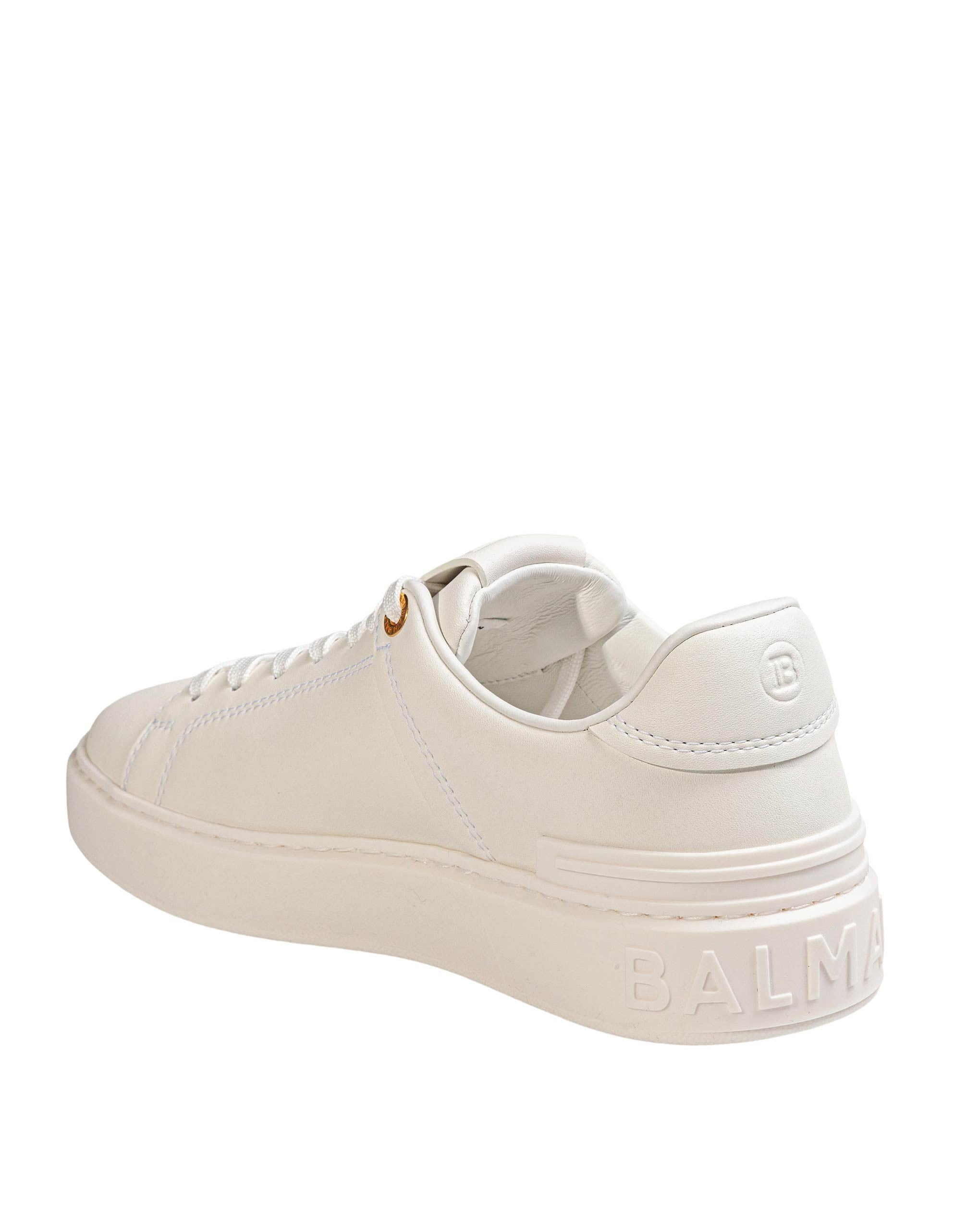 BALMAIN SNEAKERS B COURT IN PELLE BIANCA CON LOGO LATERALE DORATO