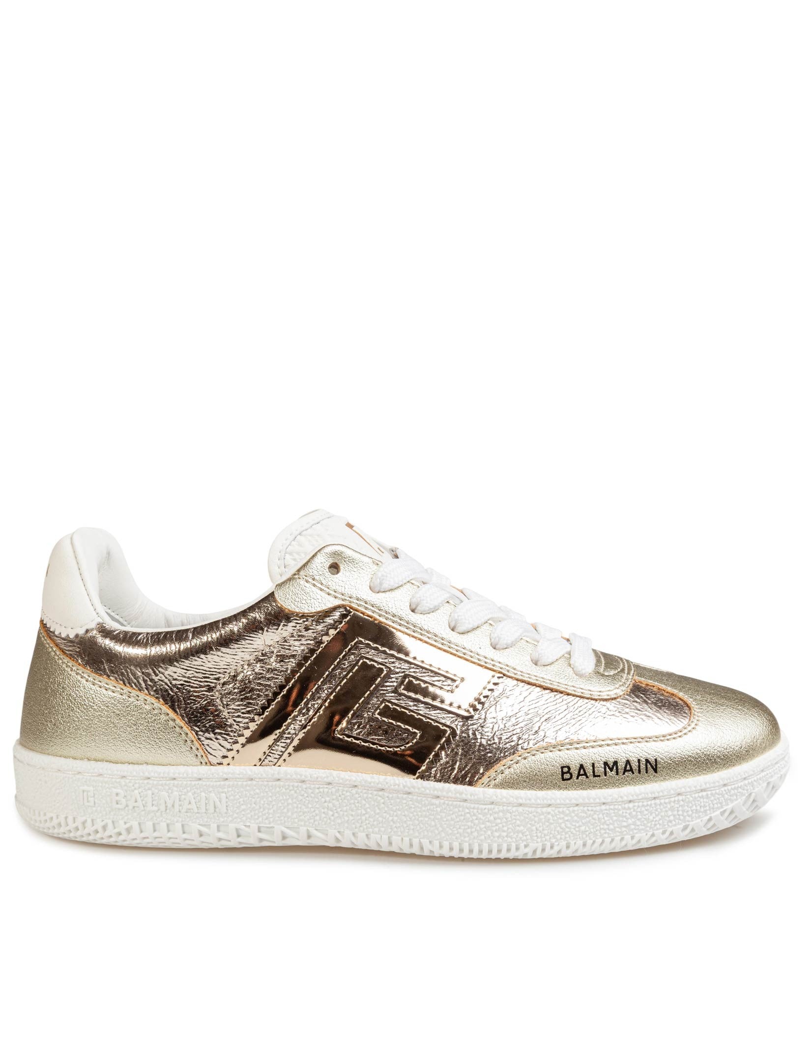 BALMAIN SNEAKERS SWAN IN PELLE LAMINATA COLORE ORO